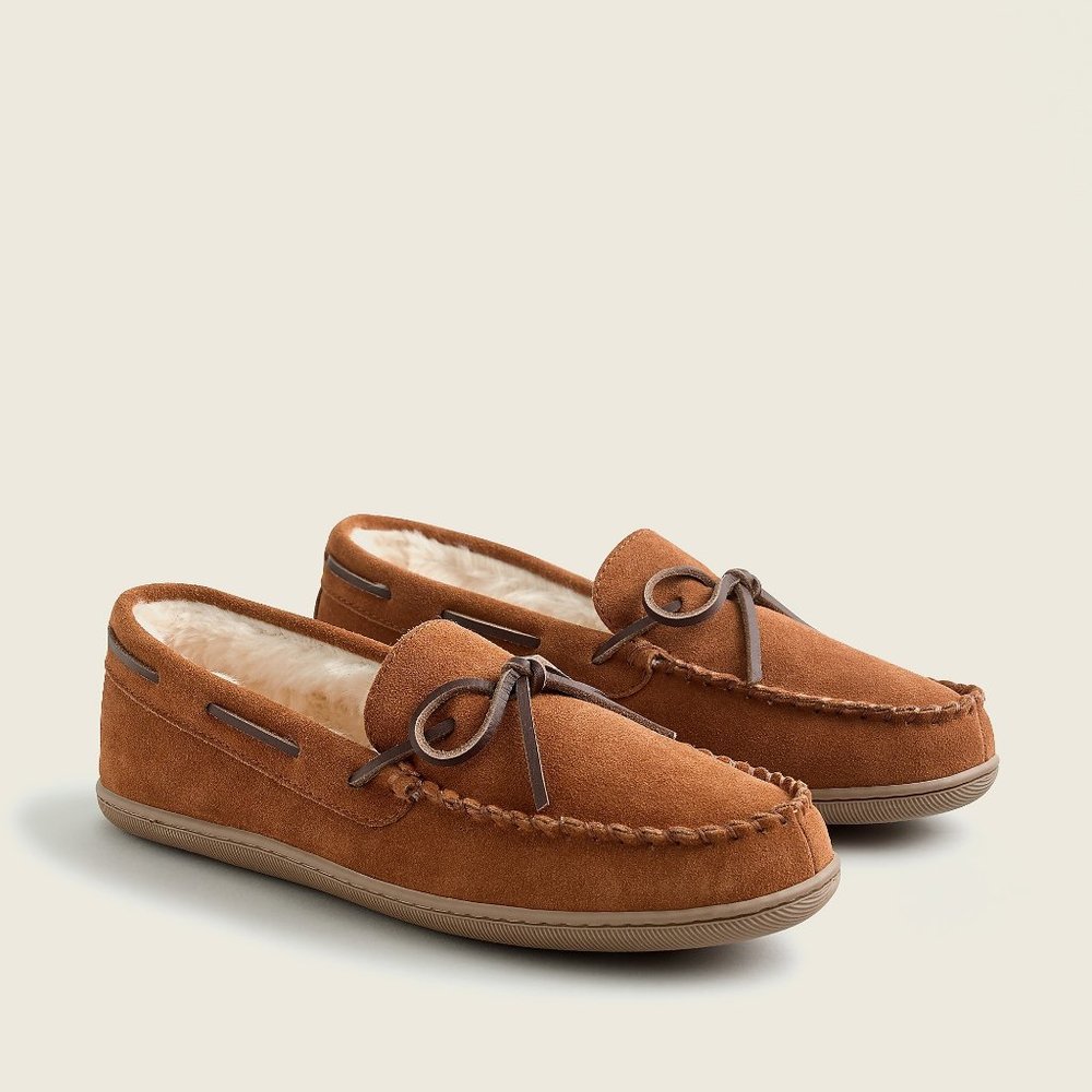NEW J.Crew Men's Suede Moccasin Faux Shearling Slipper Size 10